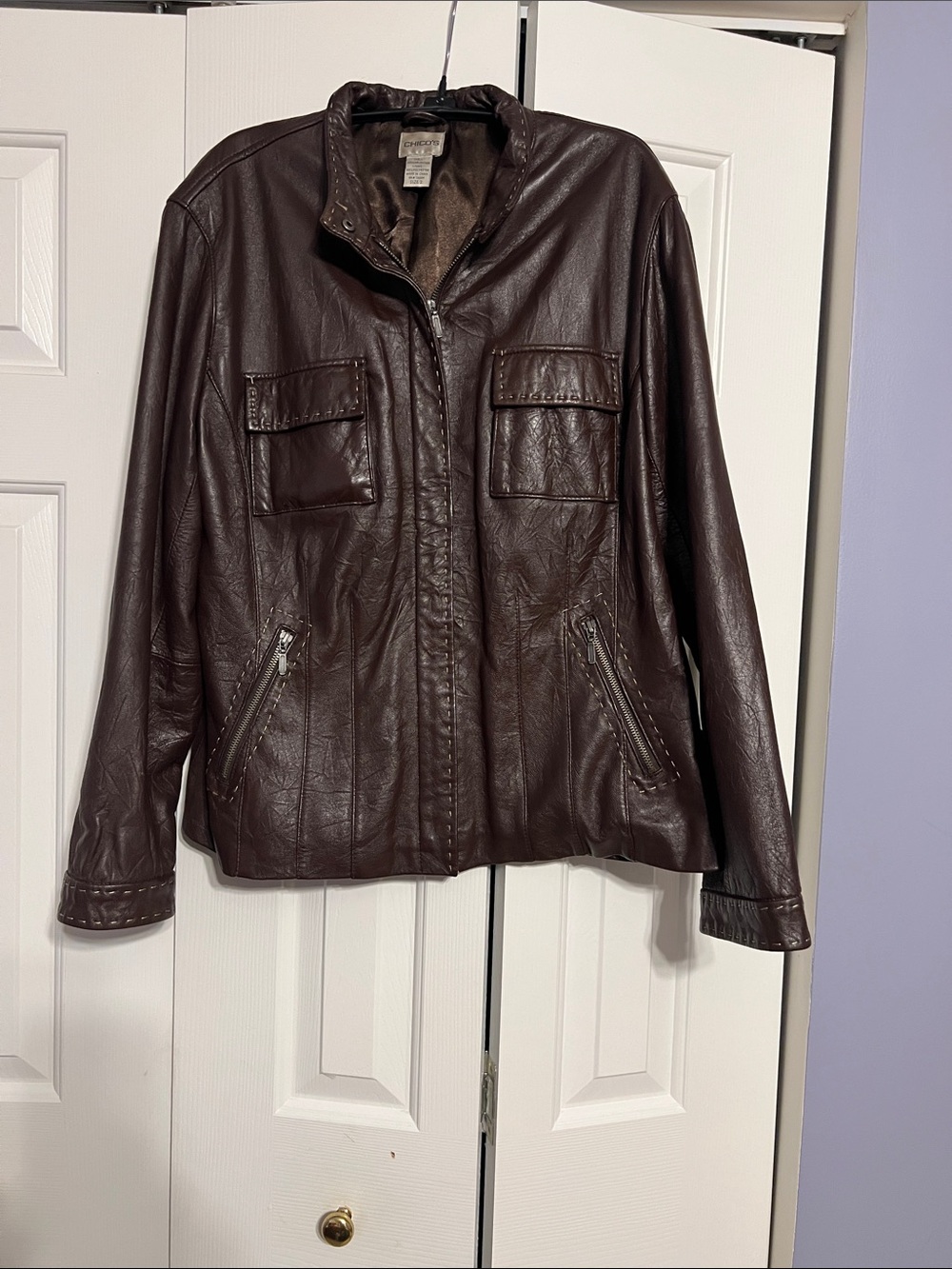 Chico's Chocolate Brown Leather Zip Front Jacket